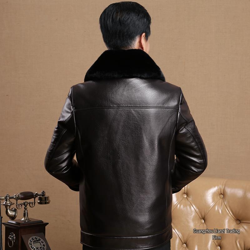 Men's Warm Leather Jacket for Middle-aged & Elderly 
