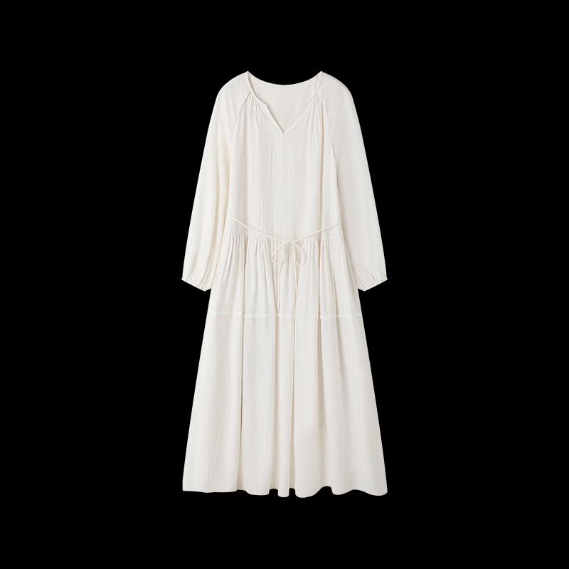 Mohan Yimei French Style Linen Blend V-Neck Midi Dress