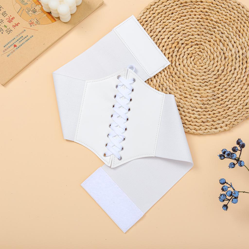 Fashion Slim Elastic Pu High Waist Belt Women Vintage Elegant Simple Lace-up Black Punk And Gothic Daily Wide Belt