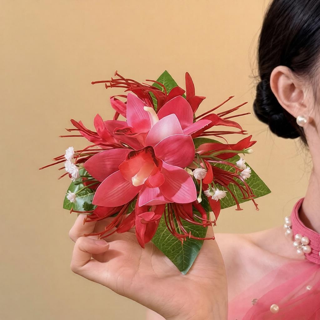 Exquisite Retro Chinese Fabric Flower Hair Clip - Versatile Duckbill for Women