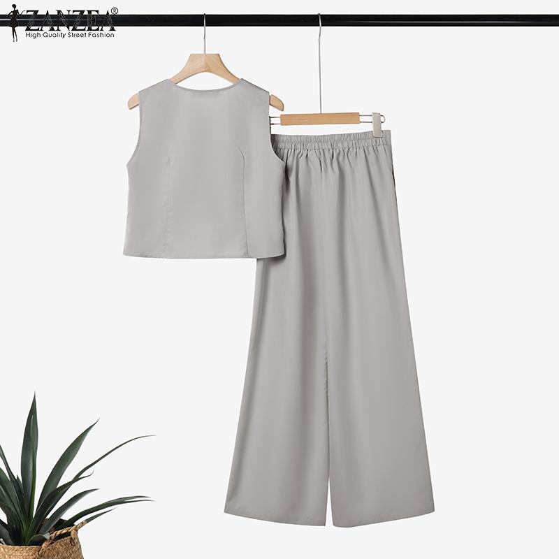 ZANZEA Ärmellose Weste, Oberteile und Hosen für Damen, zweiteiliges Sommer-Set