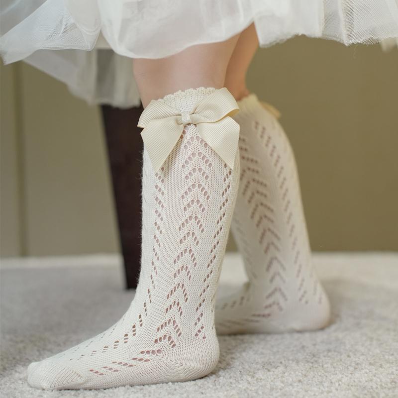 1 Paar Sommer Mode Schleife Baby Mädchen Socken Spanische Lange Socke Kleinkind Kniehoch Atmungsaktives Netz Prinzessin Schlauchsocken Für 0-5 Jahre