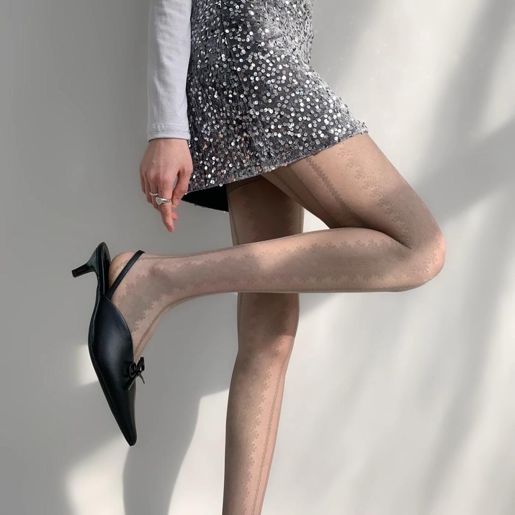 Spring-Autumn Ultra-Thin Leg-Smoothing Pantyhose - Flirty Diamond Lace Socks, White Sheer & Sexy Striped Stockings