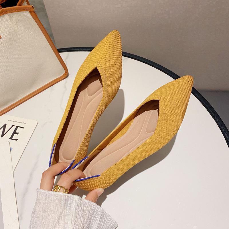 Flying woven single shoes women's spring and autumn new comfortable soft sole shallow mouth pointed flat bottom professional work shoes