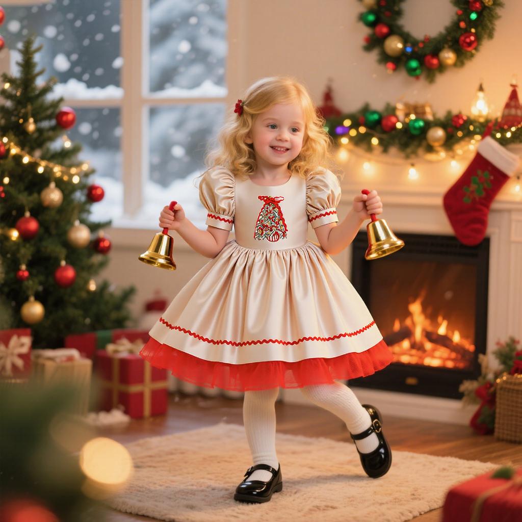 Girls Dress Santa Claus Snowflake Skirt Children's Skirt Cartoon Princess Dress Christmas Costumes