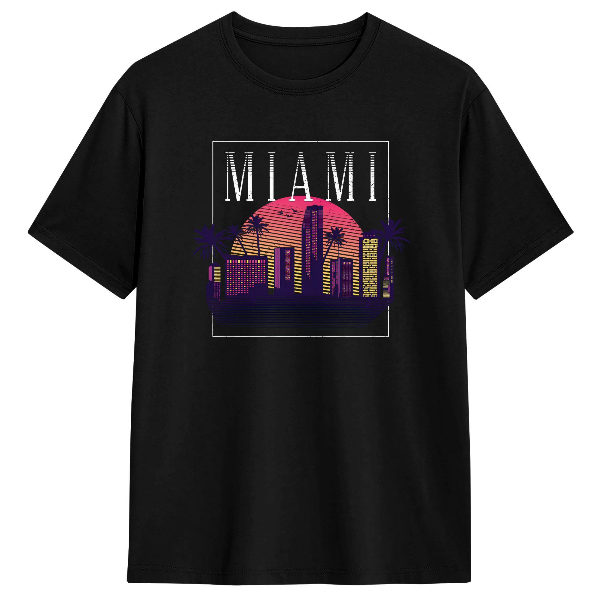 Miami logo Tshirts Unisexs Cotton Clothes Vintage Round Neck Short Sleeve S