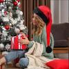 Red and Black Plush Adult Christmas Hat with Long Hair