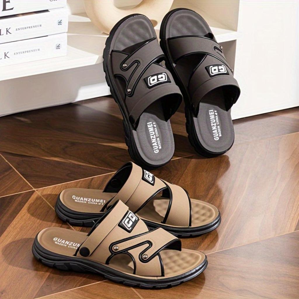 Men's Monogram Design Casual Dual Use Sandals Slippers, Summer Outdoor Non-slip Beach Shoes