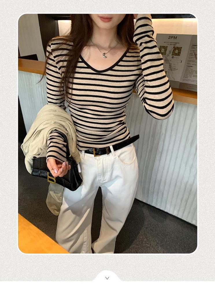 Stunning Striped V-Neck Base Layer Shirt for Women - Long-Sleeve, Autumn 2026 Style, Wear Alone or as Inner Wear