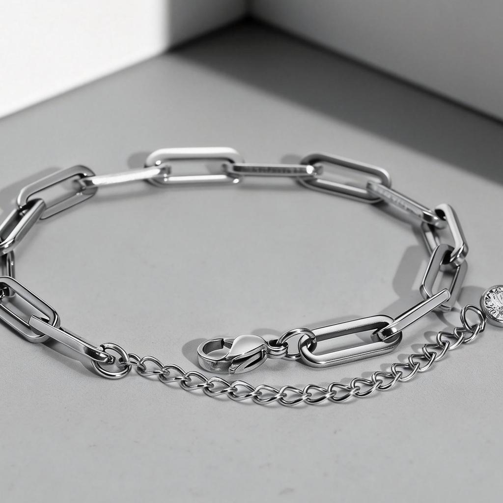 Stainless Steel Paperclip Chain Bracelet Metal Simple Bracelet For Women Men Silver Plated Punk Jewelry Gifts