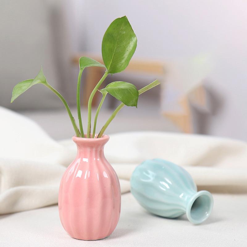 Mini Ceramics Flower Vase Nordic Hydroponics Vases Creative Room Decor Flower Plant Bottle Pots Table Ornament Colorful Vase