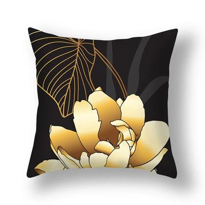 X Ginkgoblatt Polyester Kissenbezug schwarz gold Lendenkissenbezug Wohnzimmer Stuhl Sofa Heimdekoration