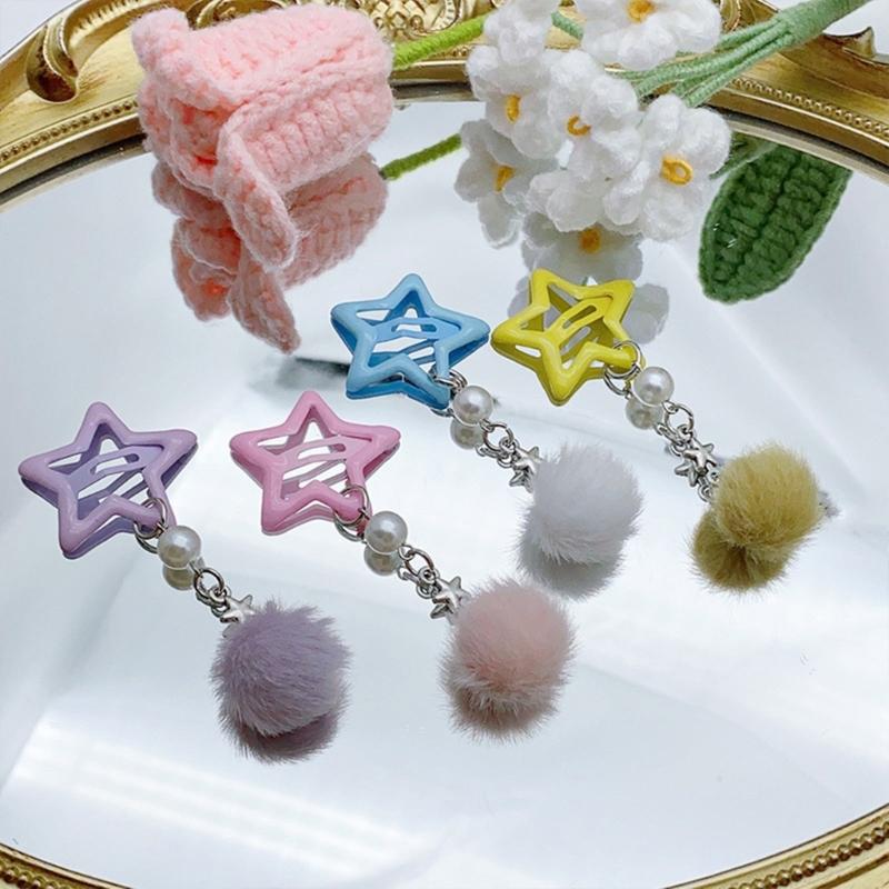 Kleiner Stern Haarspange für Mädchen Retro Haarspange Accessoire Pelziger Ball Anhänger Haarspange