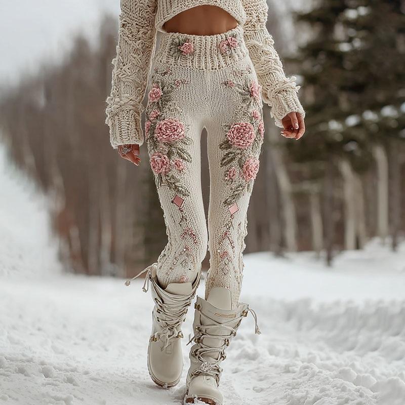 Vintage 3D kötött leggings nőknek gótikus mintával magas derék szűk nadrág Y2K punk utcai viselet rugalmas karcsúsított nadrág
