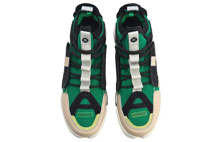 Li Ning Non Slip Lightweight Mid Top Vintage Basketball Shoes Men's Brown Green AGWN041-2