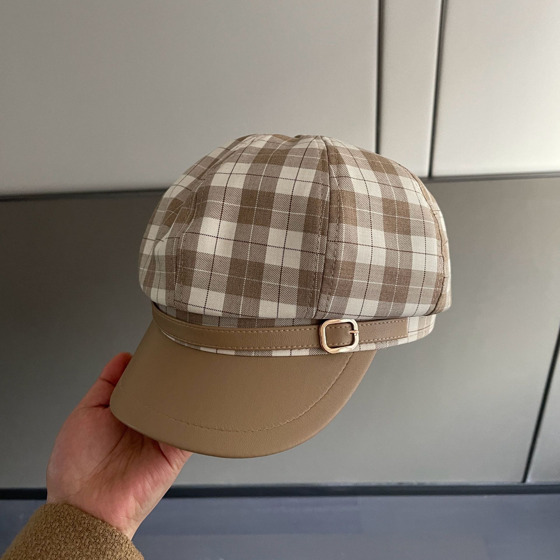 

Женская стильная восьмиугольная шляпа с узором «гусиные лапки», универсальная, удобная и легкая шляпа-берет для путешествий на открытом воздухе