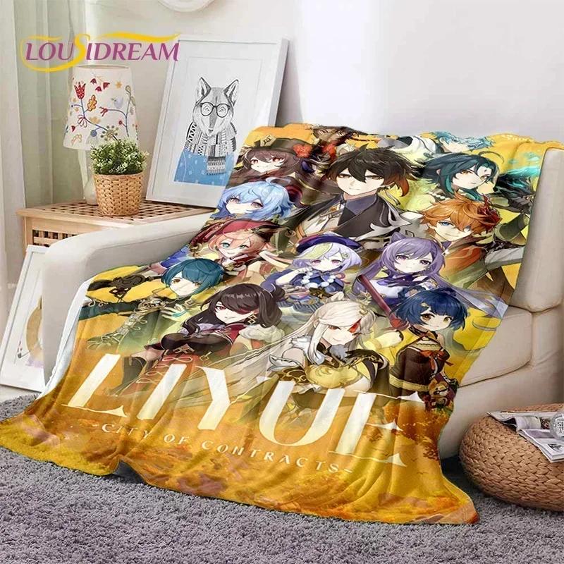 3D Niedliche Genshin Impact Cartoon Spiel Weiche Flanelldecke für Betten Schlafzimmer Sofa Picknick, Überwurfdecke für Outdoor-Freizeit Nickerchen Geschenk