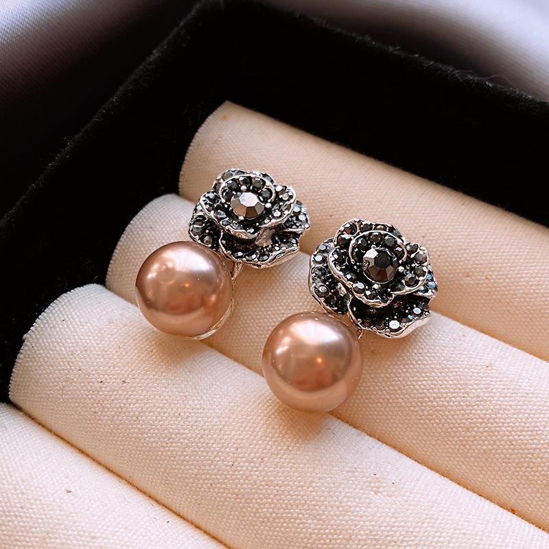 Dripping Zircon Pearl Flower Earrings for Women Trendy Stud Earrings Personality Commuter Inlaid Rhinestone Zircon Women