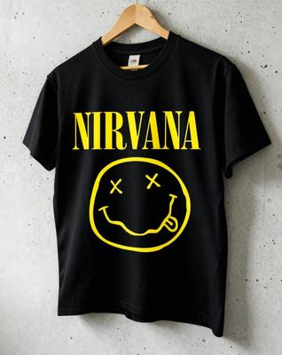 Nirvana Smiley Face TShirt Black Grunge Rock Band Tee Unisex Kids Adults