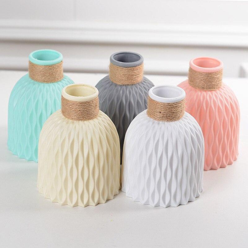 Nordic Flower Plastic Vase White Imitation Ceramic Flower Pot Water Ripples Vase Home Basket Decor for Flower Decoration