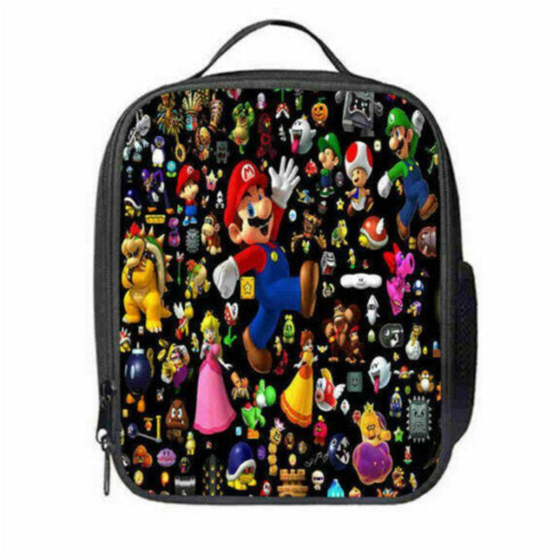 

Super Mario Kids Insulated Lunch Bag Durable Oxford School Travel Picnic Bag чёрный