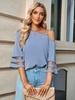 2025 Women Solid Color Metal Buckle One Shoulder Blouse Casual Flare Half Sleeve Commuter Top