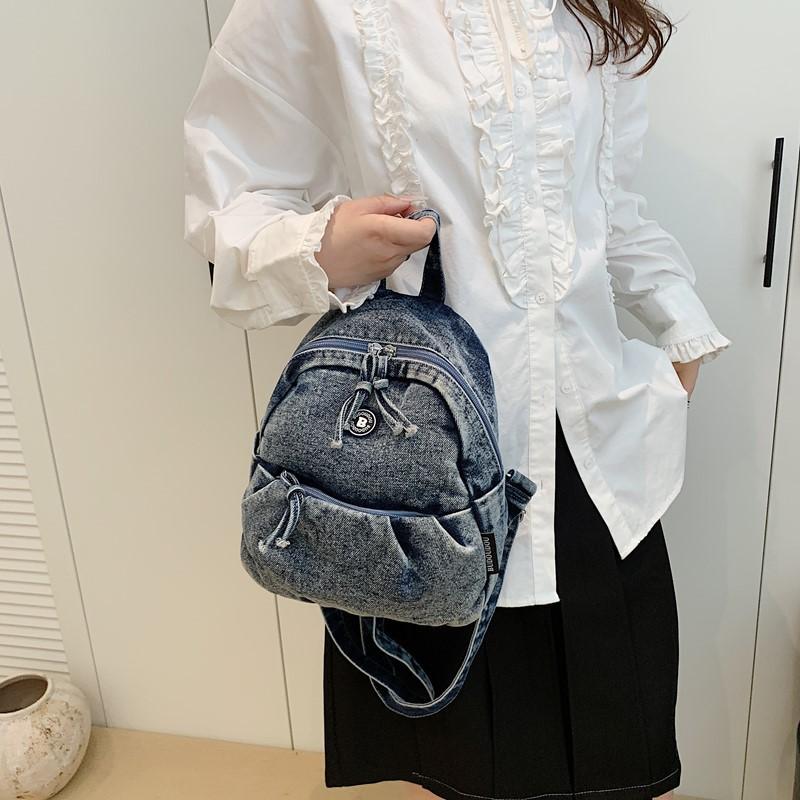 Washed and old retro denim backpack large capacity trendy casual backpack thickened and durable niche student schoolbag