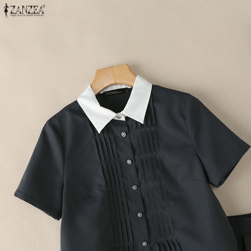 ZANZEA Women Short Sleeve Blouse and Long Skirts Casual Two Piece Suit Sets