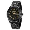 PINDOWS Men's Business Watch with Calendar, Day, Date Display, 304 Stainless Steel, 3 ATM Water Resistance, Luminous Indices, Roman Numerals, Quartz