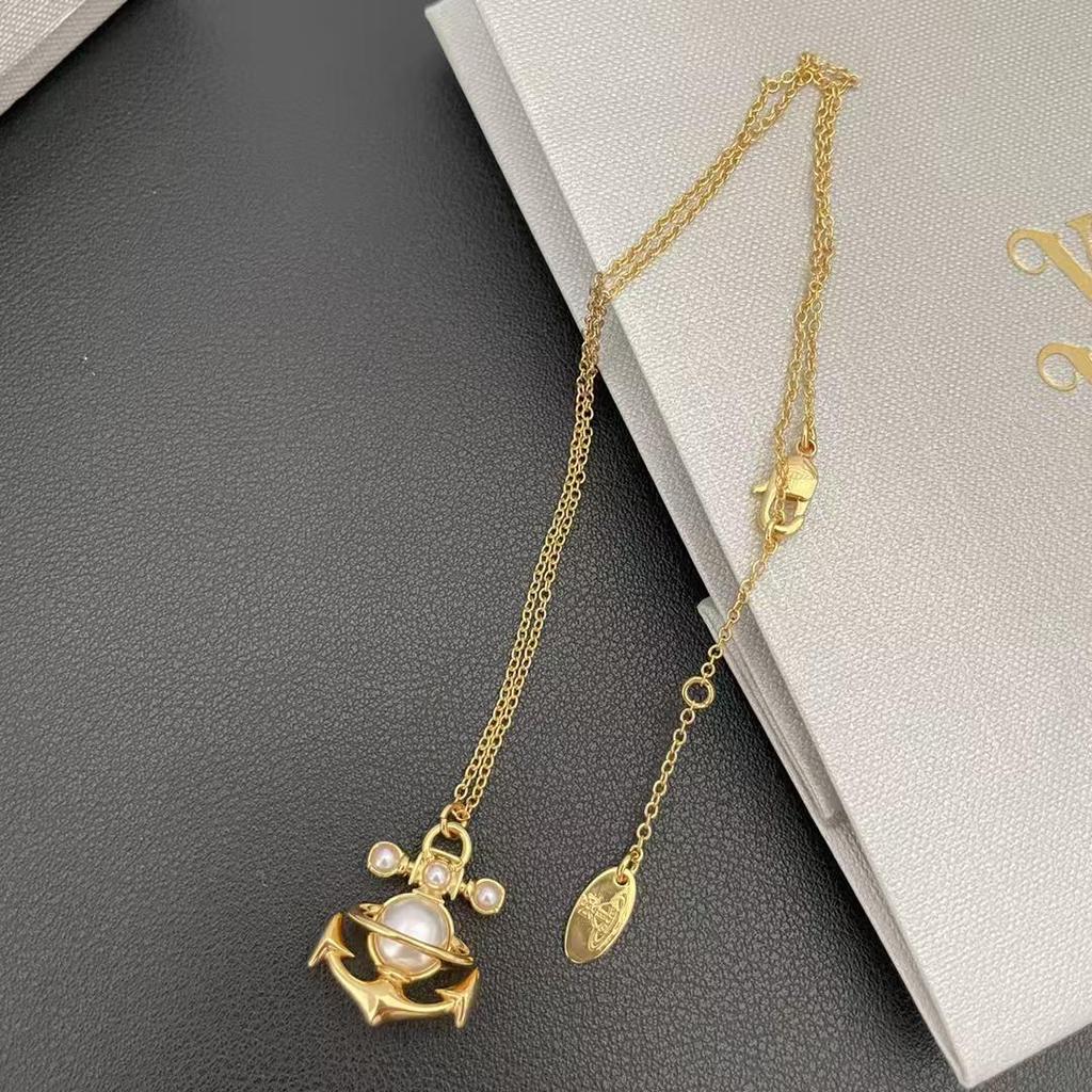 Empress Dowager Saturn Pearl Necklace, Bracelet, and Earrings Set: Light Luxury Punk Clavicle Chain for Women