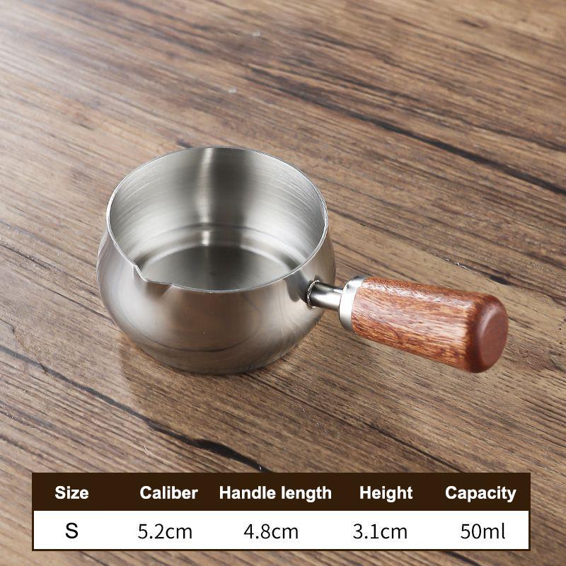 Stainless Steel Single Handle Sauce Cup with Wooden Grip - Gold/Silver Double Color Food-Grade Dipping Bowls for Kitchen Dining