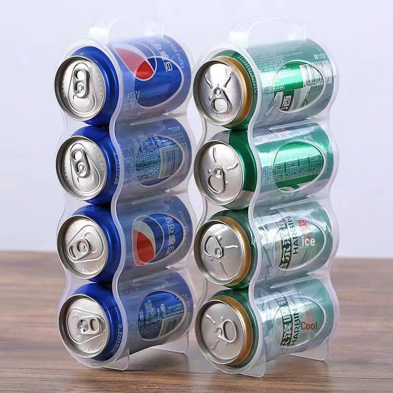 Japanese Four-Grid Transparent Beverage Storage Rack with Handle for Refrigerators