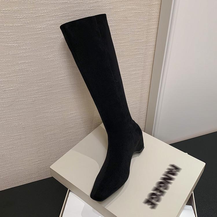 Inside and Outside Full Leather Square Head Rear Zipper Chelsea Boots Cowhide European and Korean Simple Retro Inner Height-increasing Short Boots W