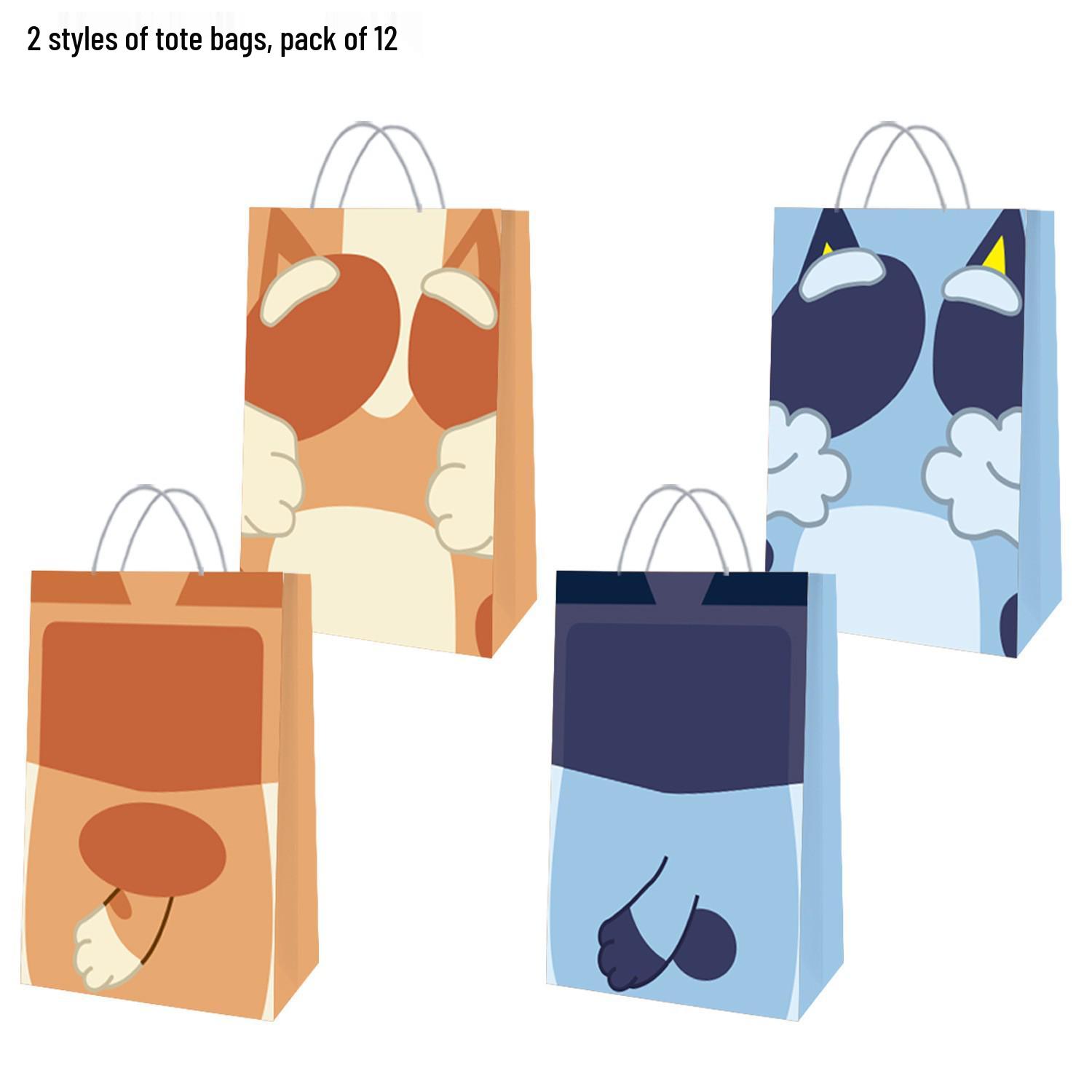 In Stock Bluey-Themed Kraft Paper Party Bags for Birthday or Holiday Gifts
