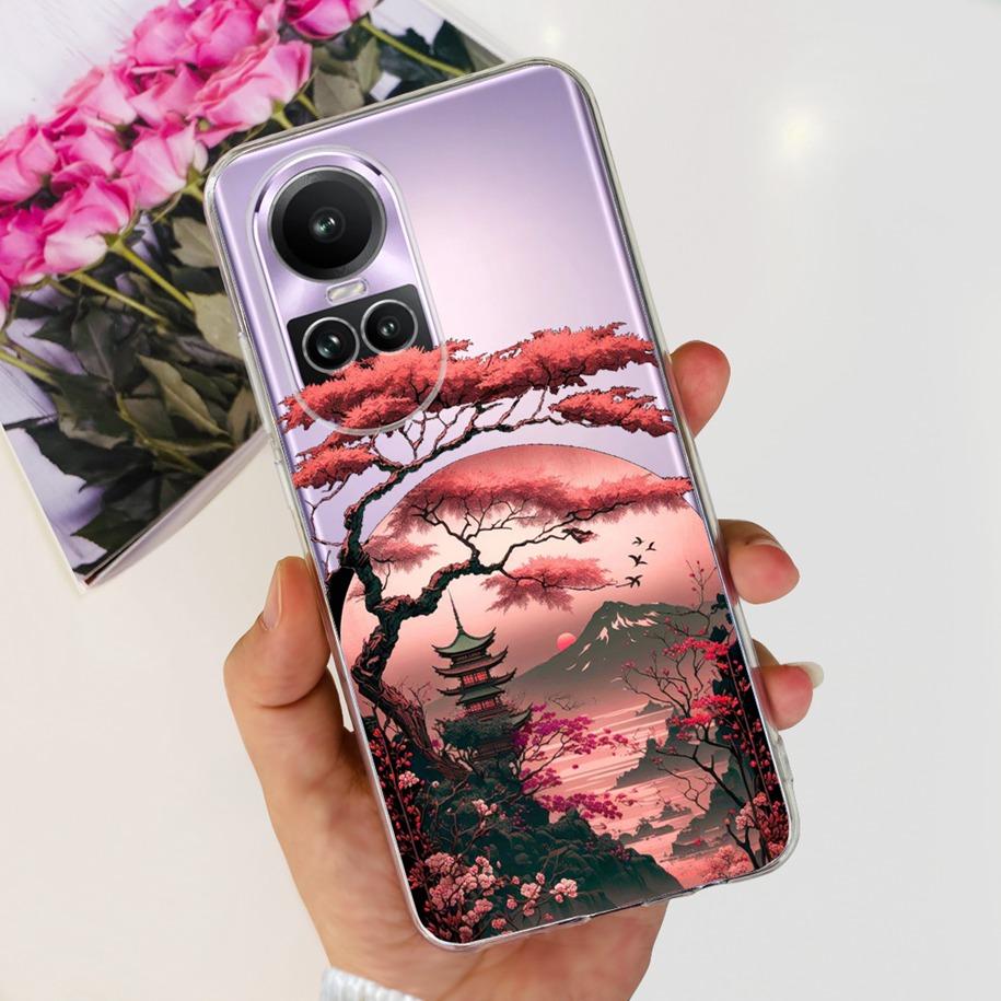 For Oppo Reno 10 Pro 5G Case Reno 10 Phone Case Fashion Flower Cartoon Clear Silicone Shockproof Cover For Reno10 Pro Plus Coque