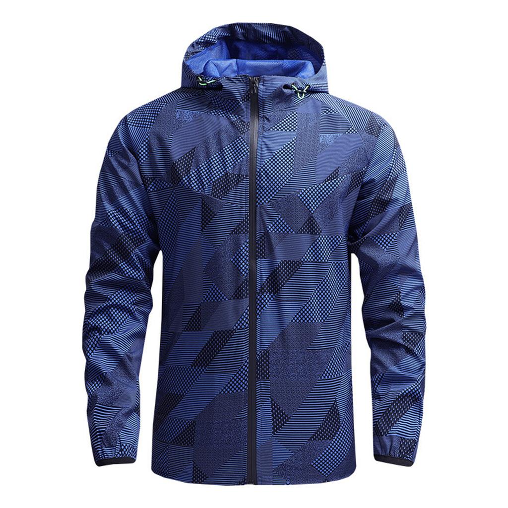 Men's Outdoor Casual Zipper-style Hooded Printed Jacket, Quick-drying Thin Windproof And Waterproof Sports Windbreaker Jacket