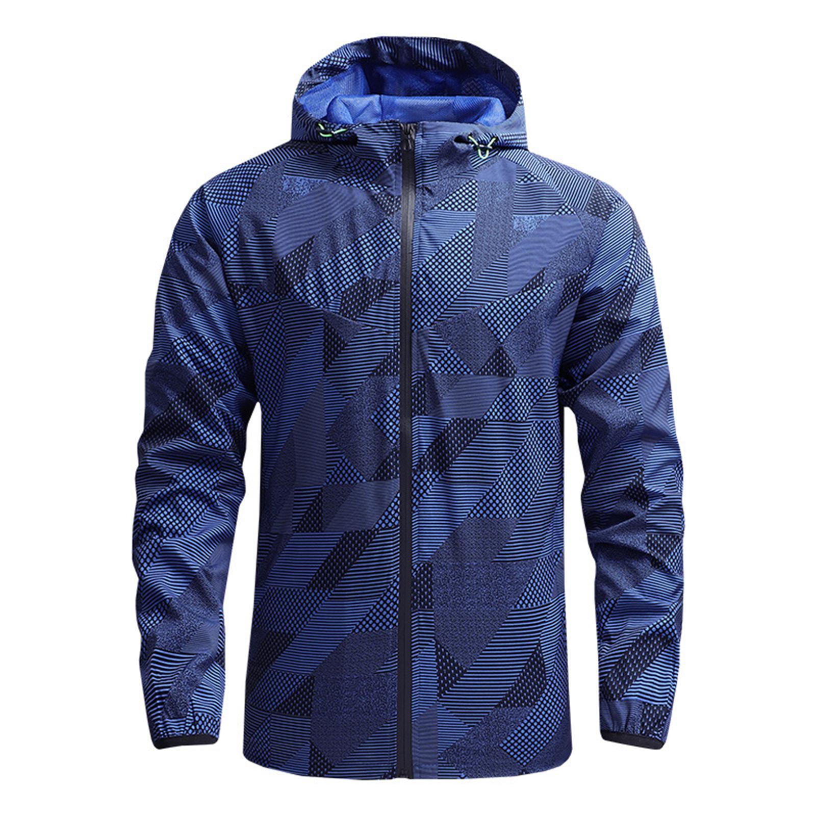 

Men s Outdoor Casual Zipper-style Hooded Printed Jacket, Quick-drying Thin Windproof And Waterproof Sports Windbreaker Jacket L синий