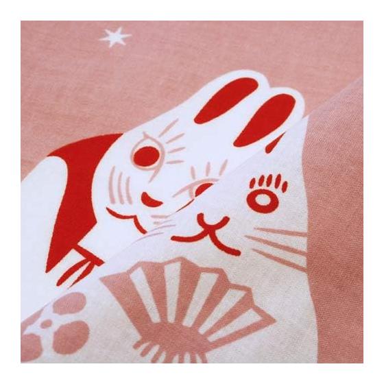 Someno Anbo Tenugui "Tenohira Usagi Peach" - Hand-dyed 100% Cotton, Tokuoka Fabric, Made In Japan, 35cm X 100cm