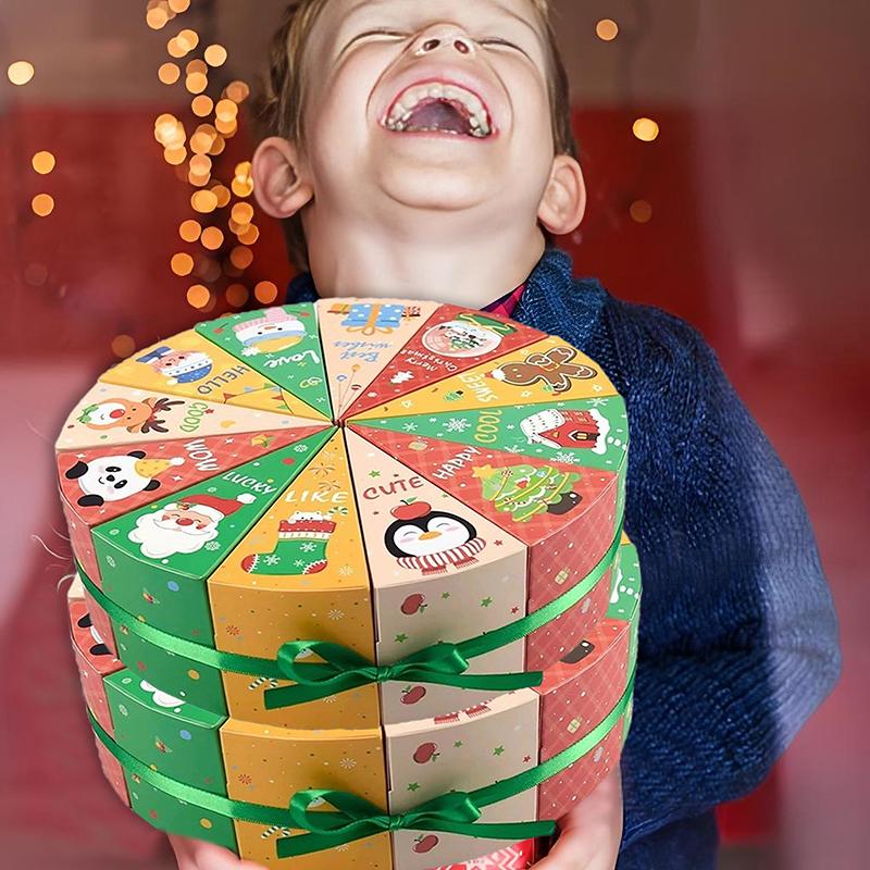Caixa de Doces Feliz Natal, 12 unidades Caixas de Presente em Forma de Bolo Calendário do Advento Embalagem de Presente de Natal DIY Caixas de Presente de Contagem Regressiva para o Advento de Natal