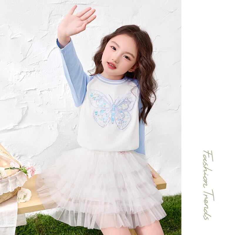 Girls' Cotton Long-Sleeve Butterfly Print T-Shirt