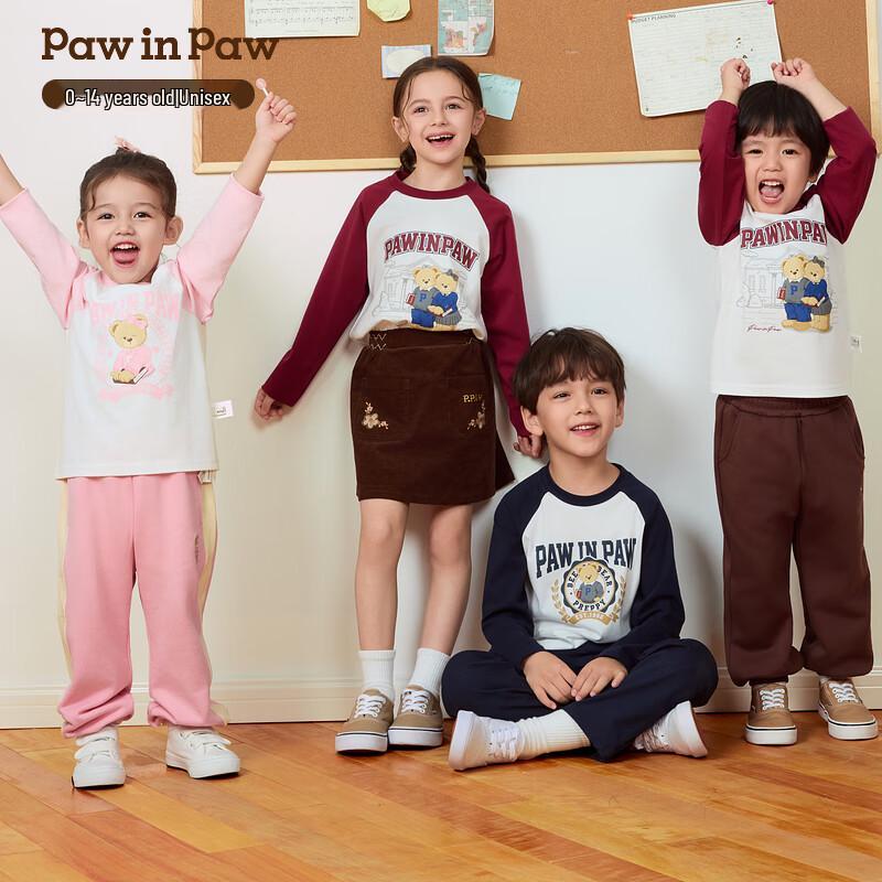 PawinPaw Kids Cartoon Bear Color-Block Long-Sleeve T-Shirt 110