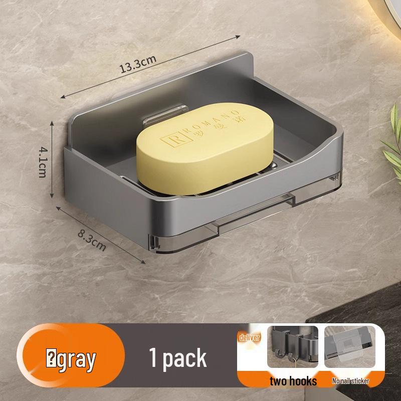 Punch-Free Wall-Mounted Soap Dish with Drainage and Hook - High Capacity Bathroom Storage Rack