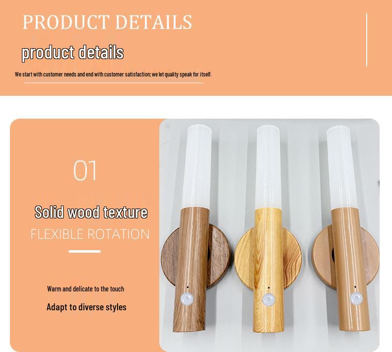 Wood Grain Night Light: Auto-Sensing Magnetic Wall Lamp for Bedroom & Corridor Use