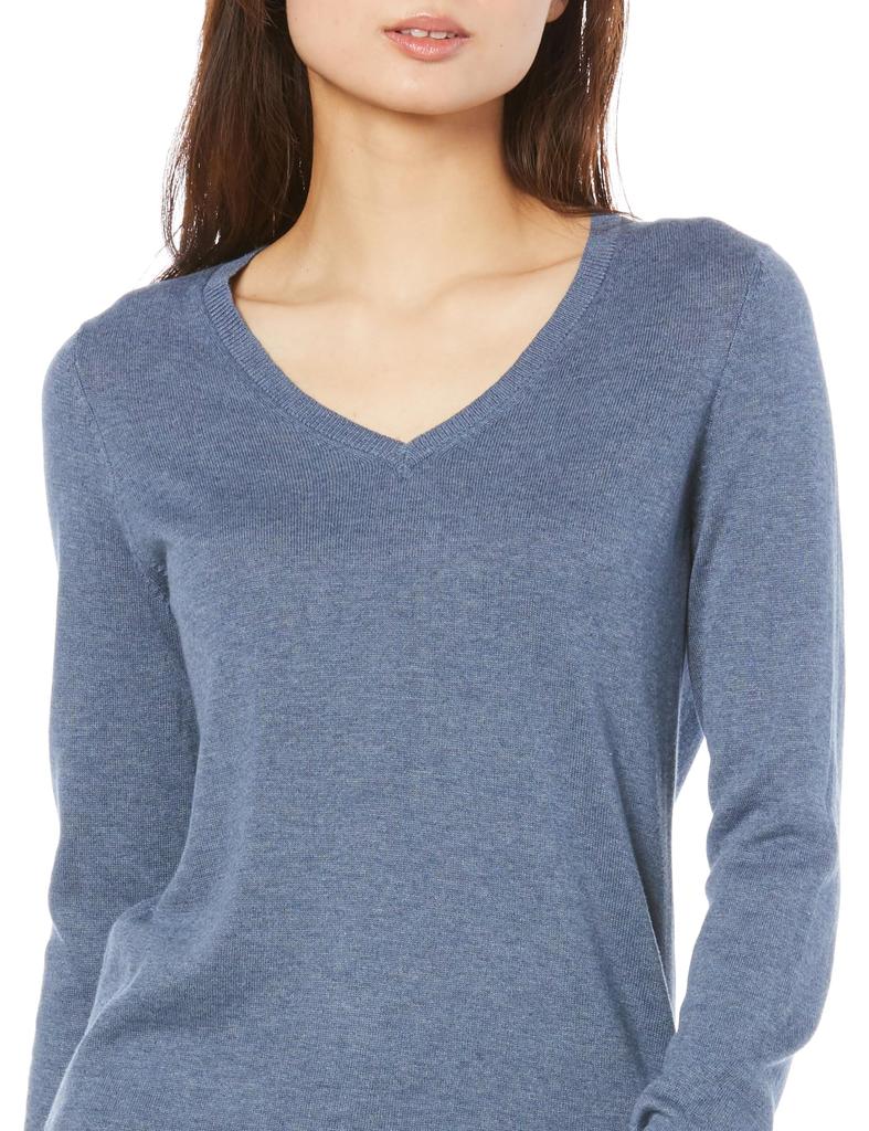Amazon Essentials Heather Blue XL Lekki Sweter z Długim Rękawem o Regularnym Kroju Damski z Dekoltem V