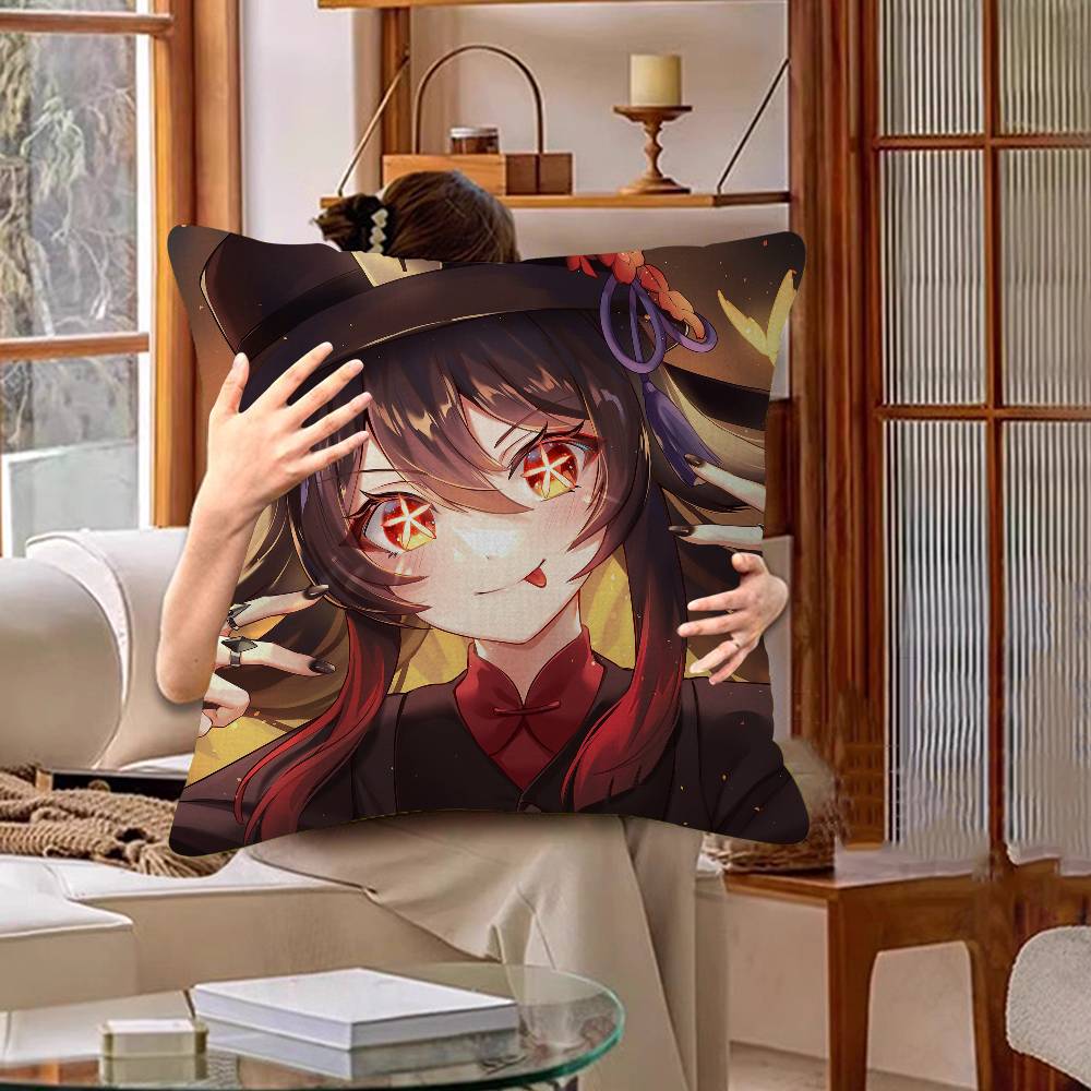 Genshin Impact Hu Tao Pillow Cover For Bedroom Room And Living Room Sofa Decorative Cushion Cover