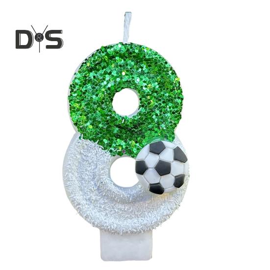 Fußball-Geburtstagskerze, umweltfreundlich, geruchsneutral, Pailletten-Design, einfach zu verwenden, langlebig, Kerze mit den Zahlen 0–9, Kuchendekoration