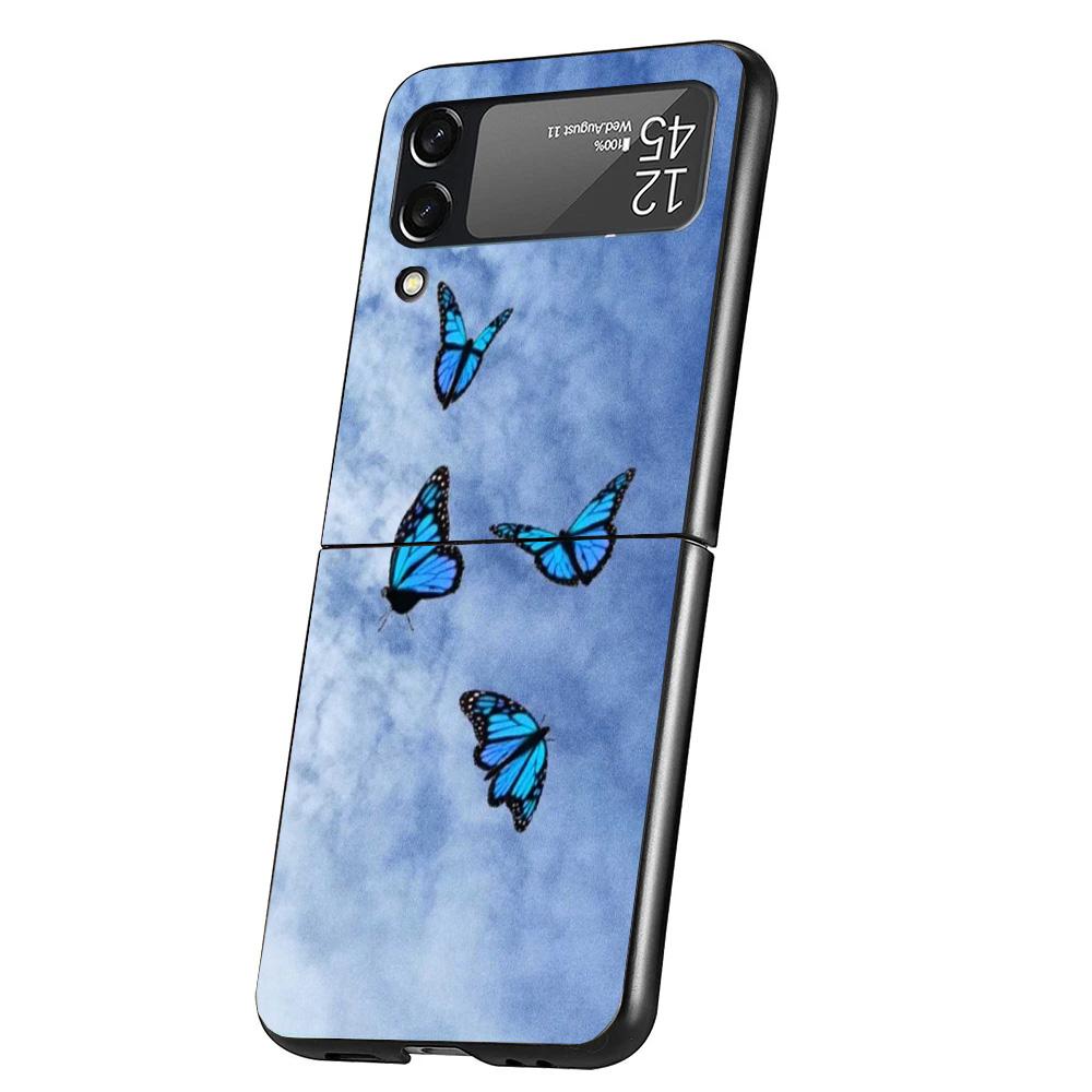 Blue Butterfly Beautiful Wing Cover Phone Case For Samsung Galaxy Z Flip 7 6 5 4 3 5G Flip7 Flip6 Flip5 Flip4 Flip3 Black Fundas