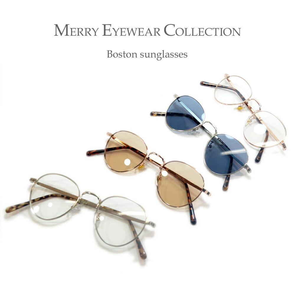 [MERRY PLEASURE] Sunglasses, Fashion Glasses, Men's & Women's, Boston Style, Round, Thin Frame, Small, Mini Lenses, Tiny Lenses, Light Colored