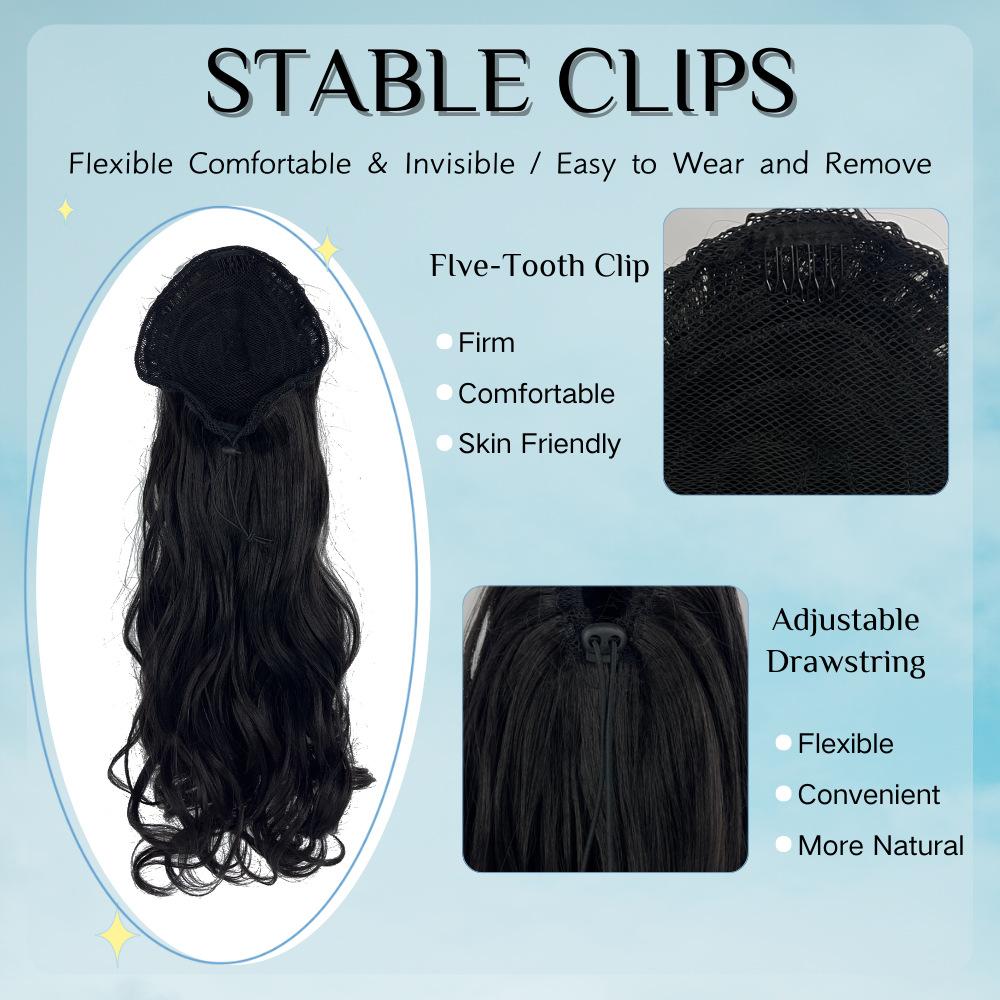 Wig Ponytail Big Wave Elastic Mesh Drawstring Net Pocket Synthetic Curly Hair High Temperature Silk