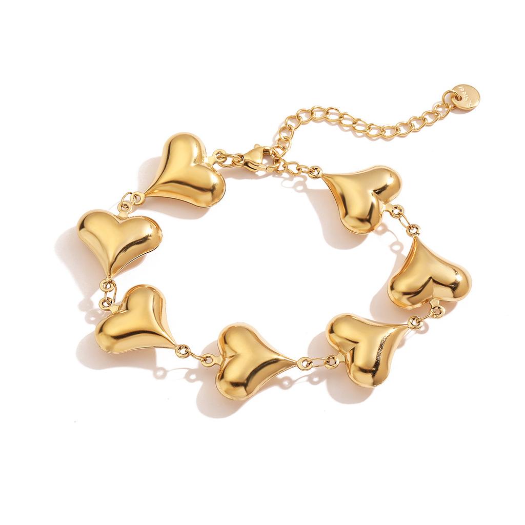 Wholesale Non-Fading Gold Color 316L Stainless Steel Heart Charm Bracelet For Women Casual Daily Jewelry